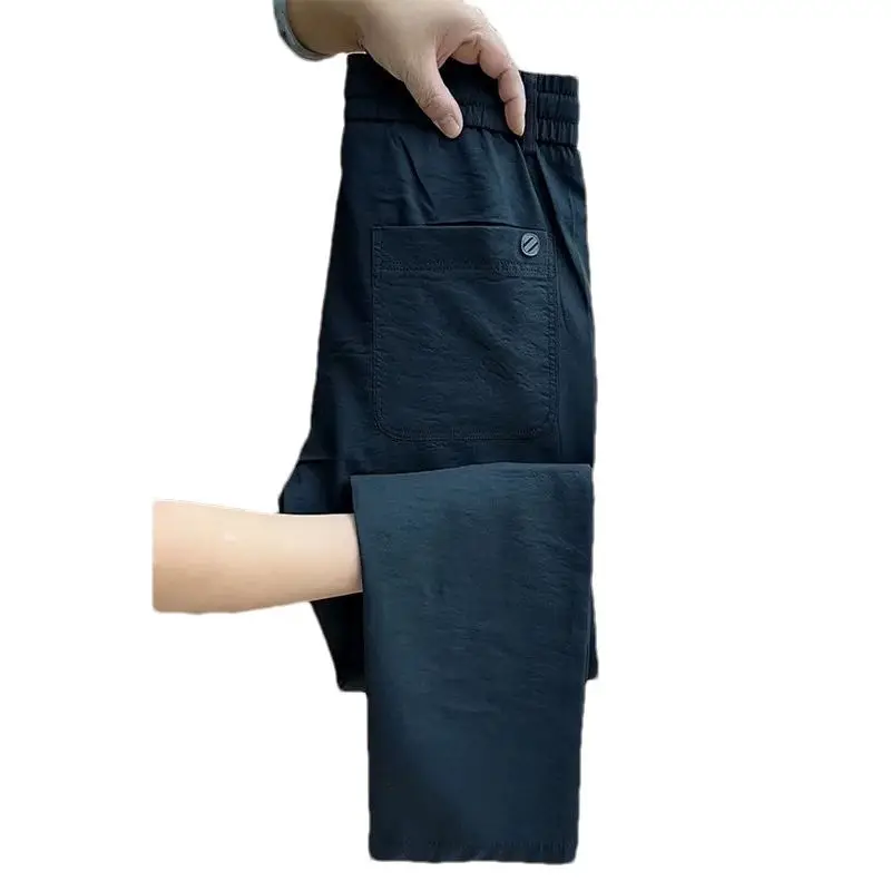 Men's Ice Silk Cool Feeling Loose Casual Pants Thin Breathable Work Trousers for Summer Youth Active Sle Straight Leg Pants