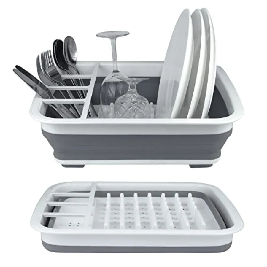 

Plastic Collapsible Dish Drying Rack Foldable Dinnerware Drainer Organizer for Storage Kitchen