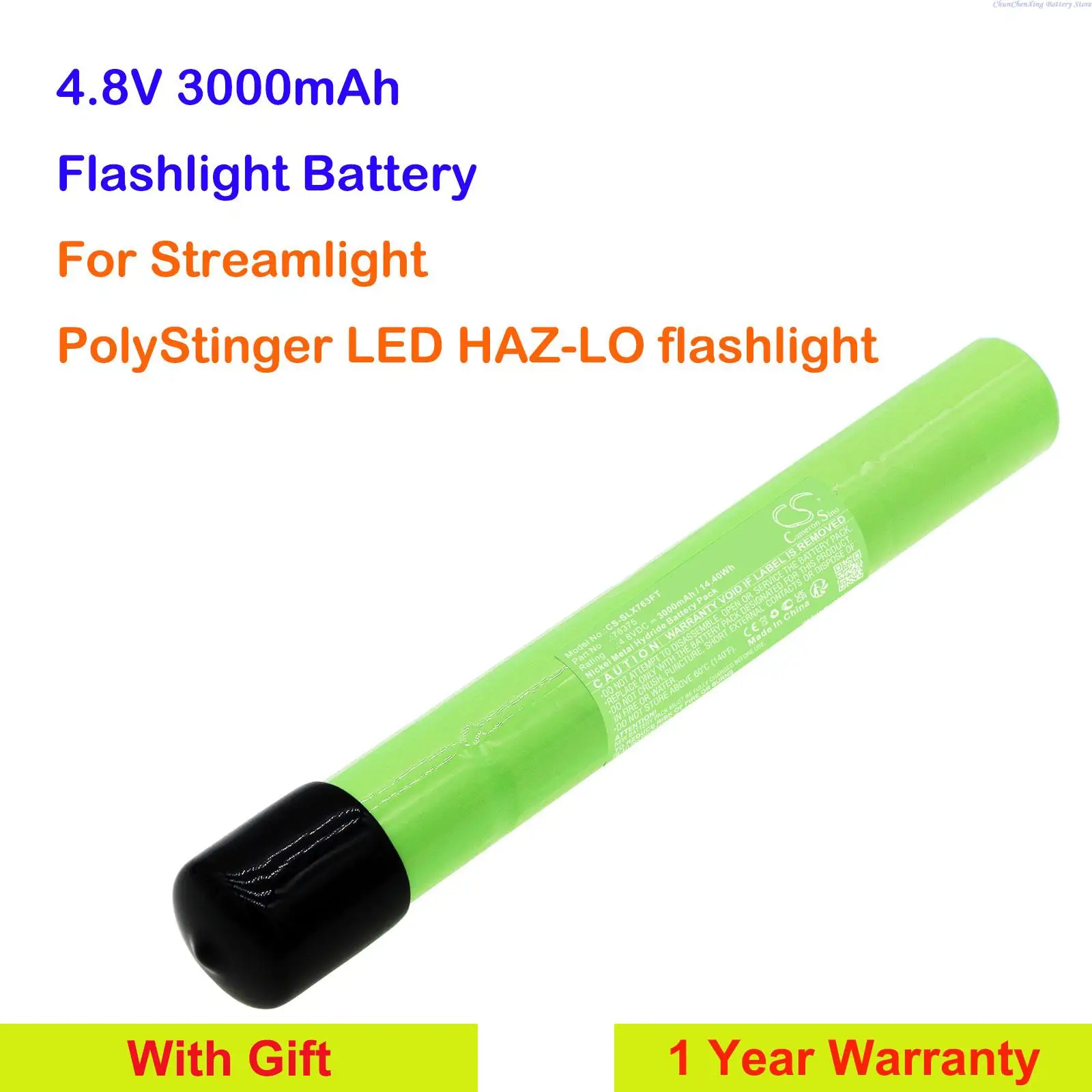 Cameron Sino 4.8V 3000mAh Replacement Flashlight Battery 76375 for Streamlight PolyStinger LED HAZ-LO flashlight + Gifts