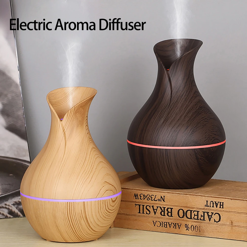 USB Air Humidifier Electric Aroma Diffuser Mist Wood Grain Oil Diffuser Air Humidifier with 7 Colors Light For Car Office Home