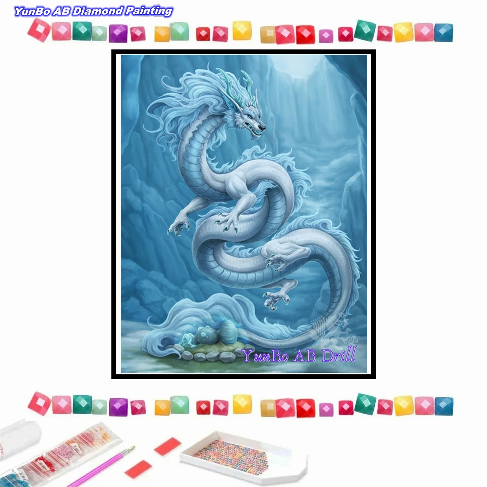 

Fantasy Century Ice Dragon 5D DIY AB Drill Diamond Painting Rhinestone Magical Animals Mosaic Cross Stitch Art Crafts Home Decor