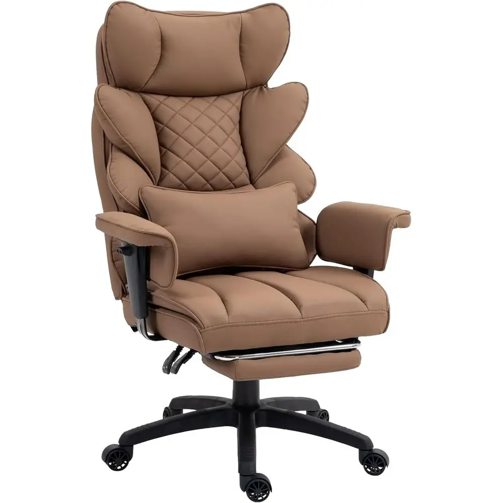 

Ergonomic High-Back Gaming Chair with Lumbar Support, Adjustable Armrests, and Padded Seat in Brown PU Leather