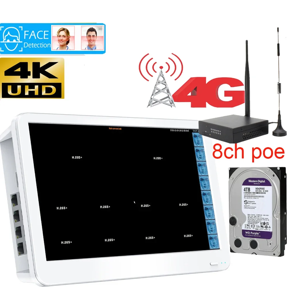 

8-канальная 4K HD POE NVR система безопасности с 11,6-дюймовым ЖК-монитором H.265 CCTV сетевой видеорегистратор 8MP P2P NVR система наблюдения Xmeye