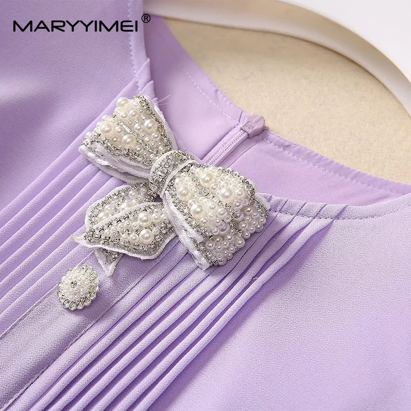 MARYYIMEI 패션 디자인 여성 드레스 민소매 Flounced Edge 레이스 접합 파티 댄스 파티 솔리드 Pleated Dresses