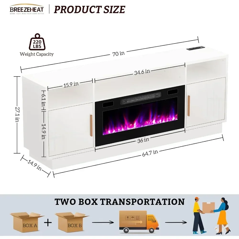 Soporte de TV para chimenea eléctrica, centro de entretenimiento Led, soporte de TV de 70 pulgadas con chimenea eléctrica de 36 pulgadas, armario de Tv para sala de estar