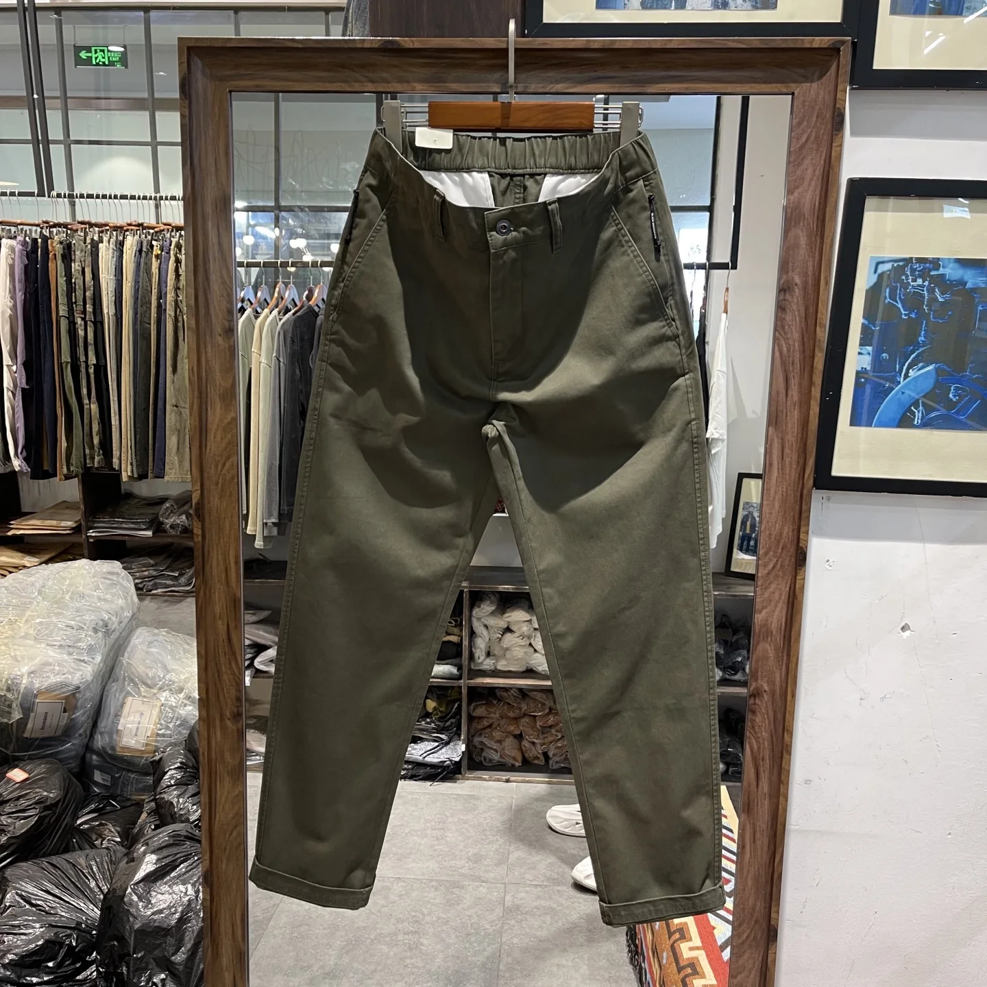 2025 Autunno Inverno 100% cotone lavato pantaloni da lavoro per uomo minimalista elastico in vita affari pantaloni a gamba dritta affusolati