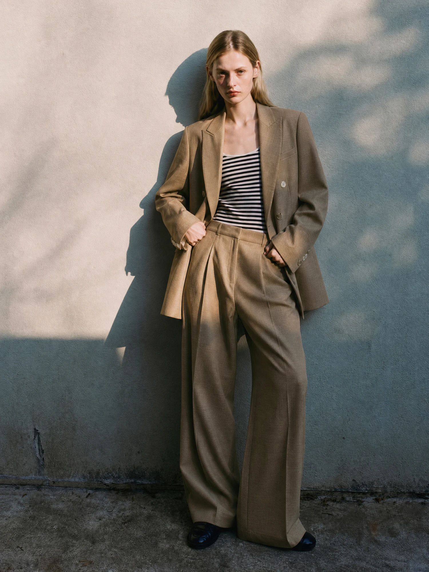 High Waist Wide Leg Suit Pants Anti-Wrinkle Acetate Fabric Classic Versatile Long Trousers Textured Linen-Like Women's Fashion