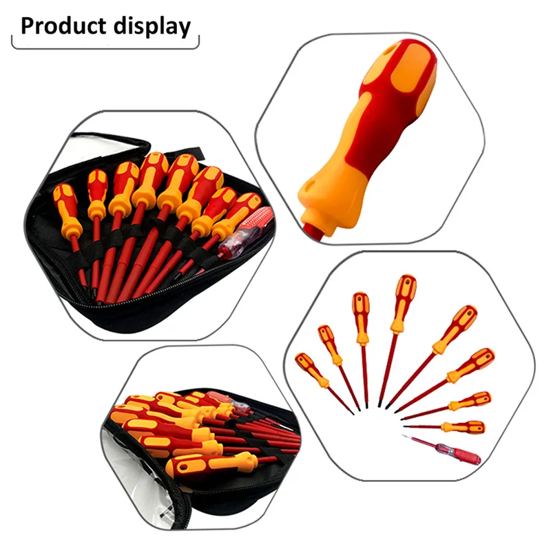 Kit de chave de fenda para eletricista phillips 9 em 1, conjunto de chaves de fenda magnéticas isoladas com caneta elétrica 100-500v
