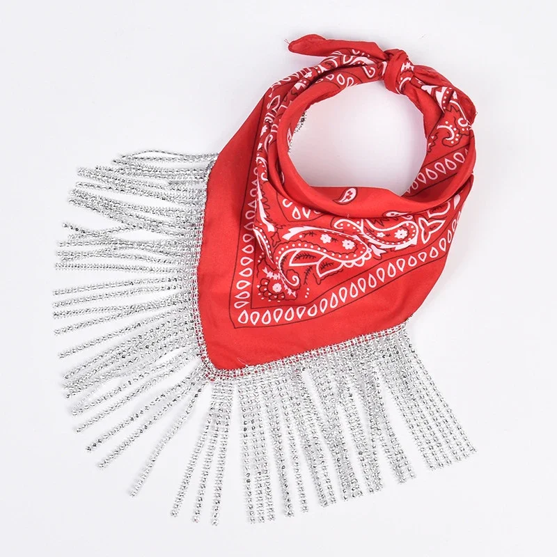 Heitou Diamond Fringed Bandana 53CM Polyester Cashew Nut Hip Hop Street Dance Headband Multi functional Wedding Party Wraps