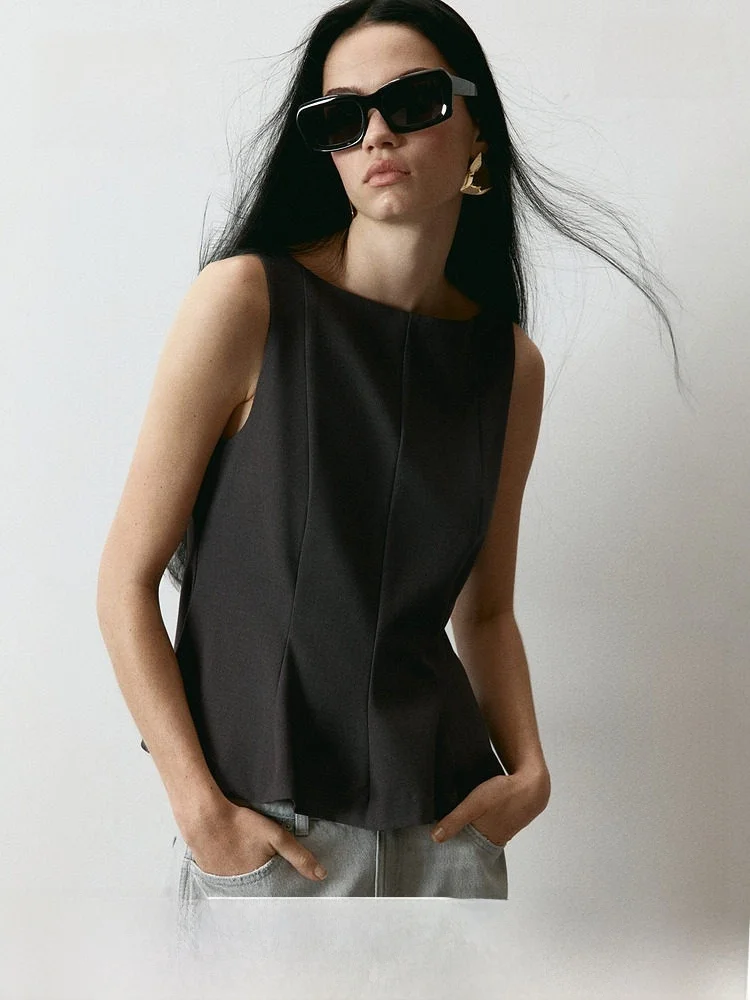 

Летний новый женский топ Hm2026 с подолом в стиле юбки, модель 1316615, повседневный приталенный крой, простой дизайн, смесь полиэстера, вискозы и спандекса