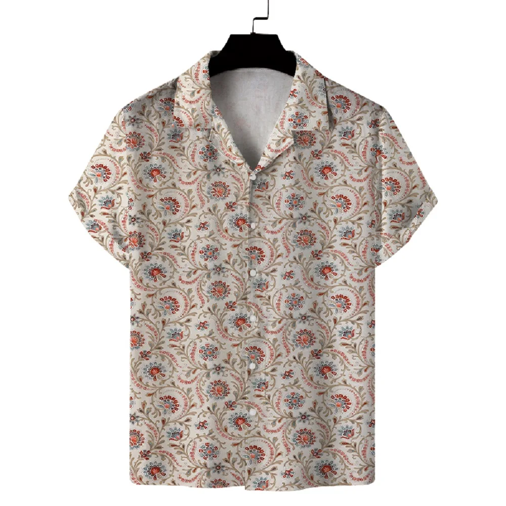 Men's casual printed short-sleeved Cuban collar shirt, summer fashion men's cardigan, personalized Hawaiian shirt men