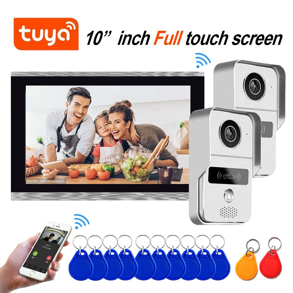 Tuya 10 inch Touch Screen Monitor Wireless Wifi Smart Video DoorPhone Intercom System Doorbell Camera with 1080P Wired Doorbell