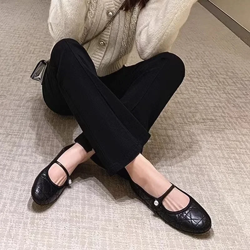 جلد طبيعي ماري جين مسطح Bot oes المرأة ربيع الخريف جولة رئيس الانزلاق على Princ الباليه الشقق الحلو Sle