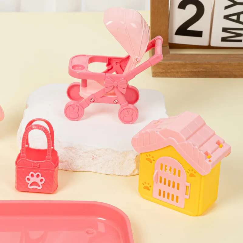 Cute Tray Pet Paradise Set Toys Fun Children Play House Toy Cartoon Pet Puppy Bear Trolley DollHouse Accessories Girl Gift