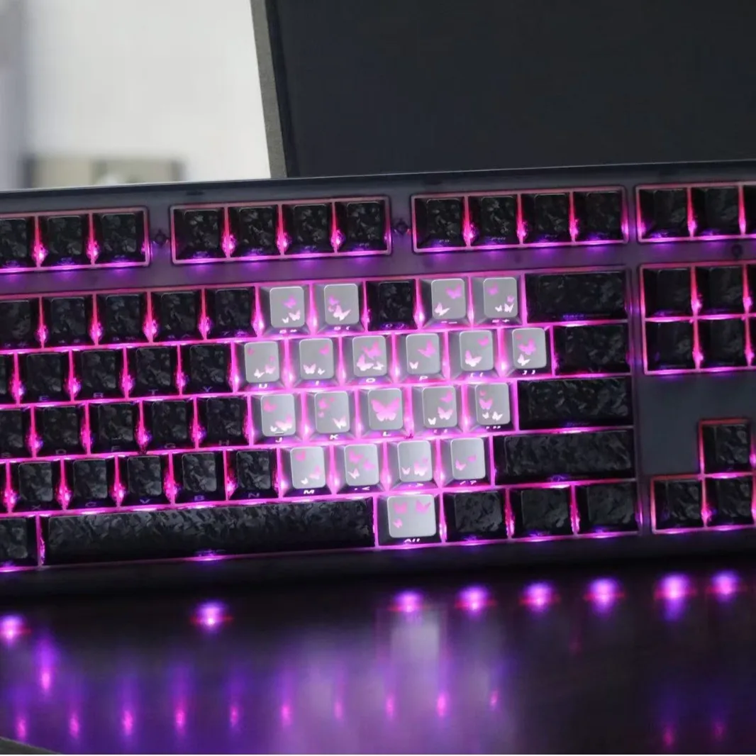 

21 Keys Sliver Butterfly Keycaps Soft Satin Shine Through Heart-Shaped Keycaps Cherry Profile DIY Decorative Keycaps