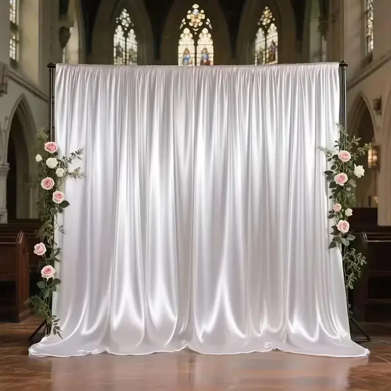 Green Backdrop Satin Fabric Curtain Drapes Curtains with Rod Pockets for Living Room Ceremony Prom Stage Decoration Silky Soft