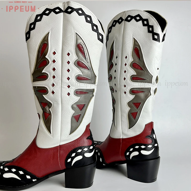 IPPEUM Cowboy Boots For Women 2023 New Design Vintage Retro Butterfly Mid Calf Shoes Female Country Western Cowgirl Botas