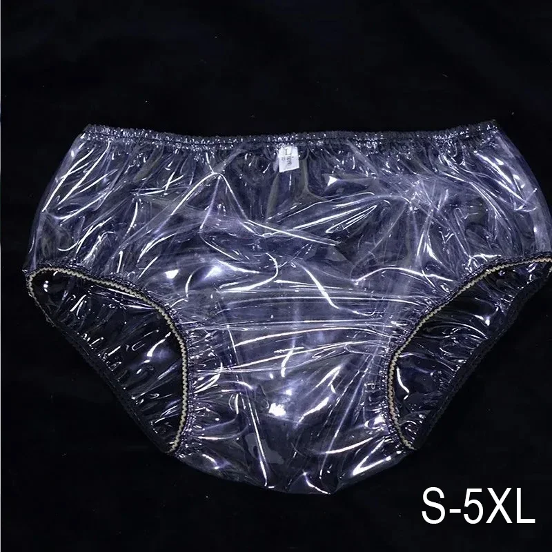 5XL-S Sexy Full Transparent Black Lace PVC Underpants Soft Smooth Silent Waterproof Briefs ABDL Plastic Adult Diaper Panties