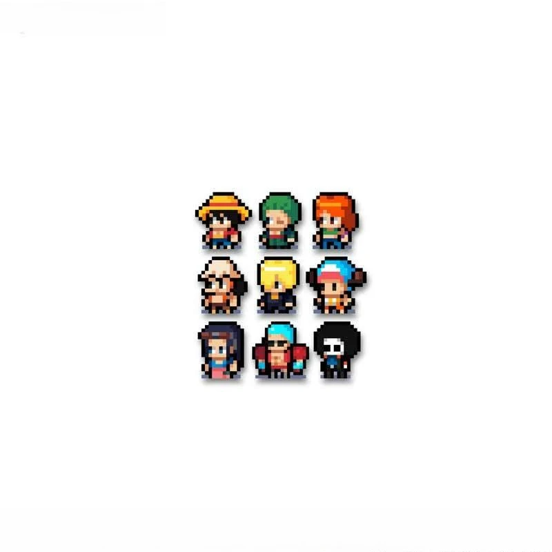 ONE PIECE Pixel-Version, reflektierender Autoaufkleber, Ruffy Roronoa Zoro, wasserfeste Aufkleber für den Innen- und Außenbereich, 9-teilig, kreative Geschenke