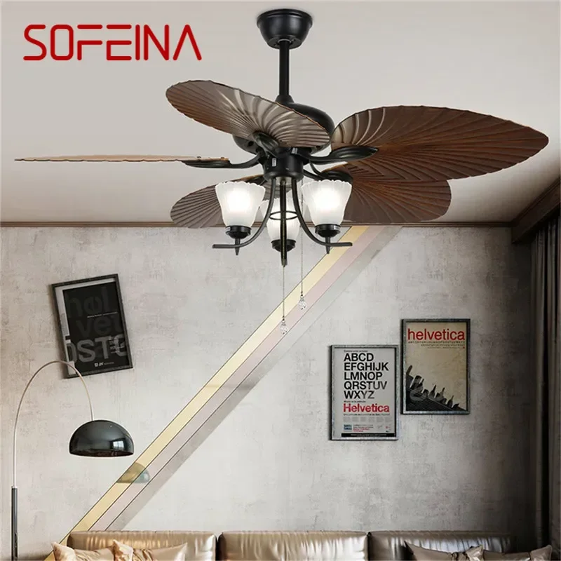 

SOFEINA European Luxury LED Fan Light American Retro Living Room Restaurant Bedroom Ceiling Fan Light Remote Electric Fan Light