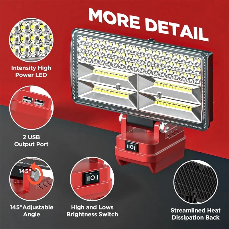 

Ручной светодиодный рабочий фонарь для Milwaukee, литий-ионный аккумулятор 18 В, регулируемый прожектор, портативный светодиодный фонарик, уличный прожектор
