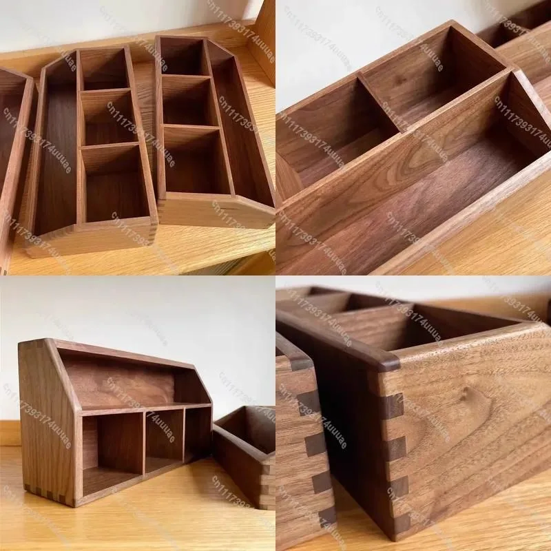 For Black Walnut Solid Wood Desk Organizer Multi Compartment Storage Box Office Desktop Stationery Holder Multifunctional