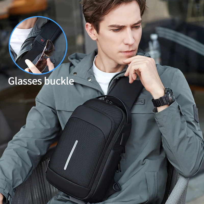 Fenruien Men\'s Bag Shoulder Bag Multifunction Anti-theft Waterproof Male Crossbody Bag Casual Short Trip Chest Pack USB Charging