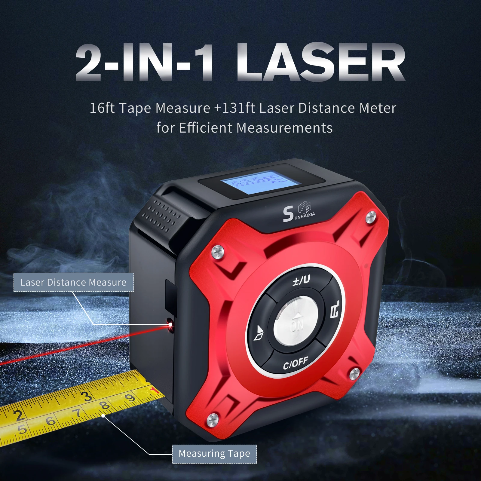 HAIZHIHUI Laser Tape Measure, 2 in 1 Digital Laser Distance Meters with LCD Display & self-Locking Device, 40m