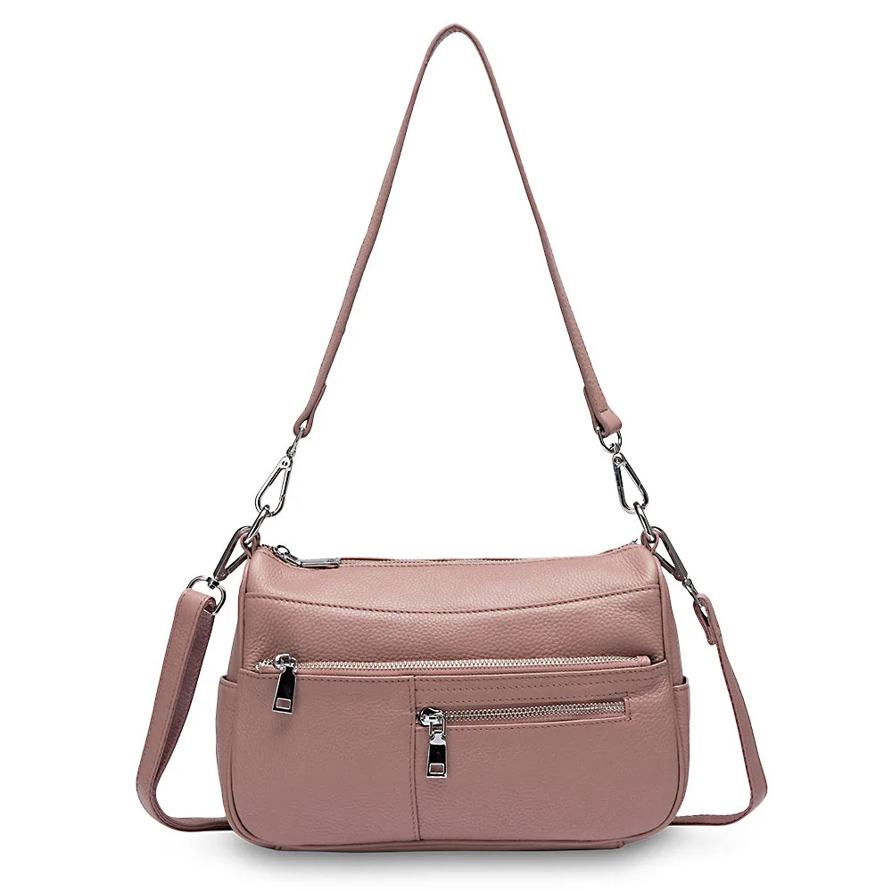 Zency Noble Temperament Women Shoulder Bag 100% Genuine Leather Winter Black Pink Fashion Crossbody Purse Beige Hobos Handbag
