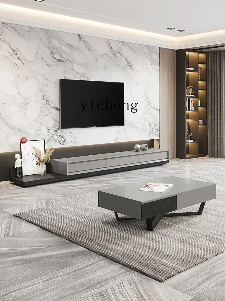 modern simple retractable TV cabinet coffee table combination living room small ultra-narrow TV cabinet