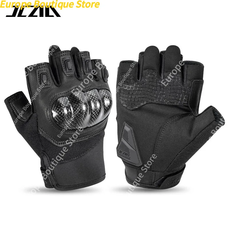 Half Finger Motorcycle Gloves Genuine Leather Carbon Fiber Shell Summer Breathable Anti Fall Riding Gear For Men view 2