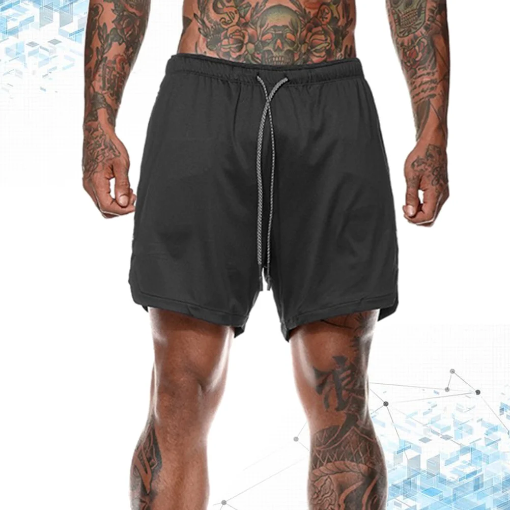 

Summer Sports Quick Dry Running Shorts Black Size Xl Double Layer Gym Workout Mesh Pants for Man Lightweight Comfortable Fashion