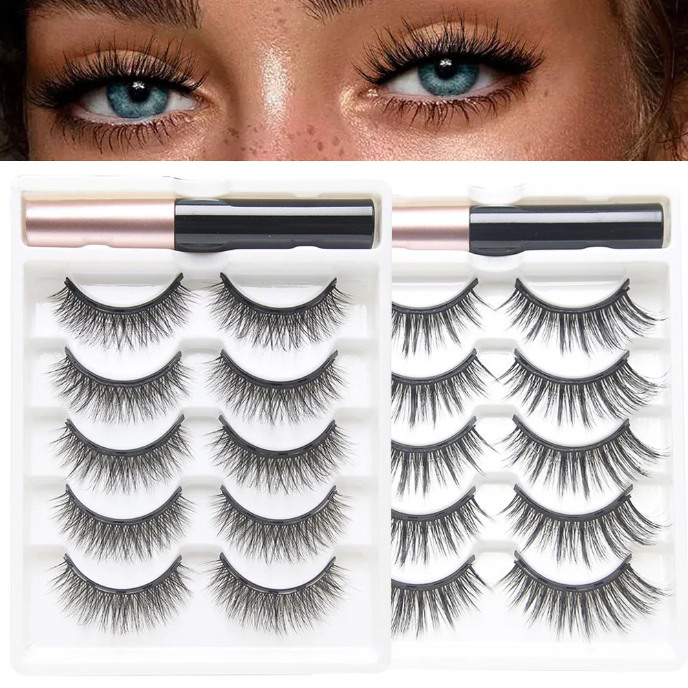 5 paar magnetische wimpers volledige strip natuurlijke cilia vloeibare magneet eyeliner geen lijm nodig gemakkelijk te dragen wimperverlengingstool