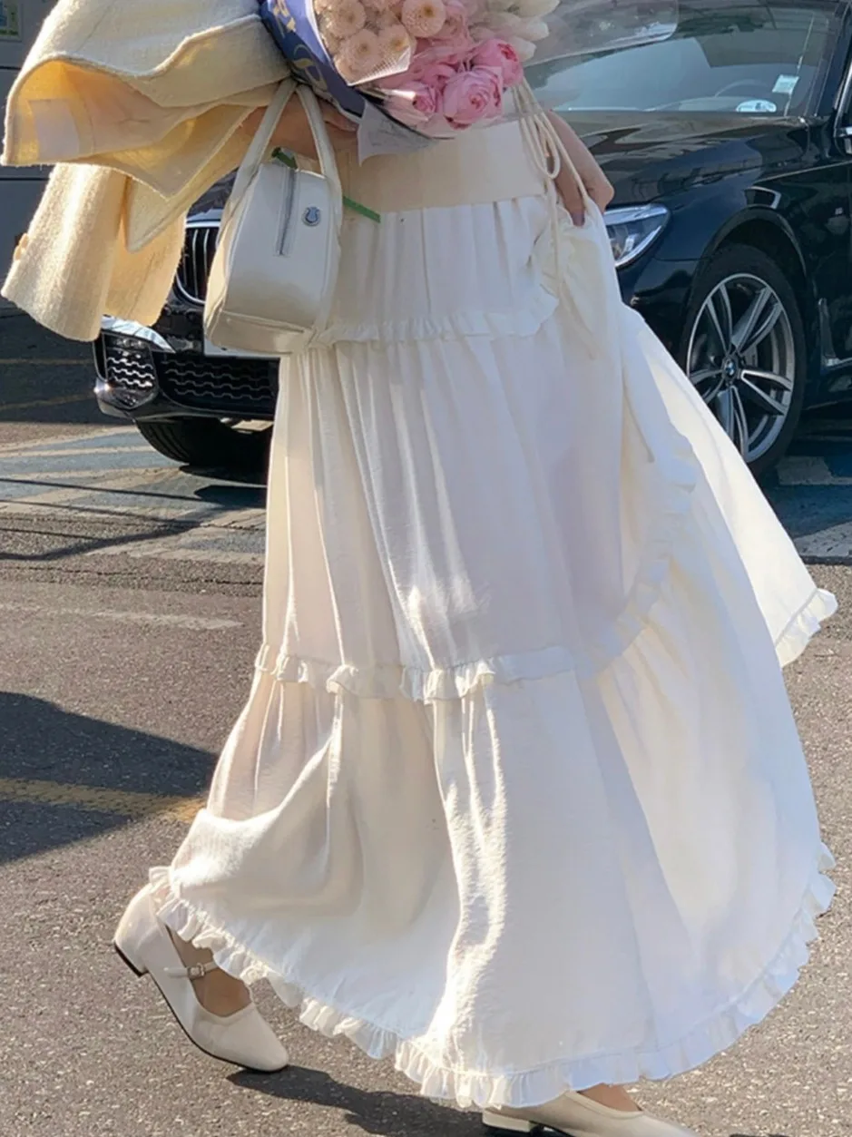 

Шикарная юбка-миди с высокой талией для женщин, милая универсальная юбка Fairy f Body, корейская юбка Sle Ci для поездок на работу, другой материал