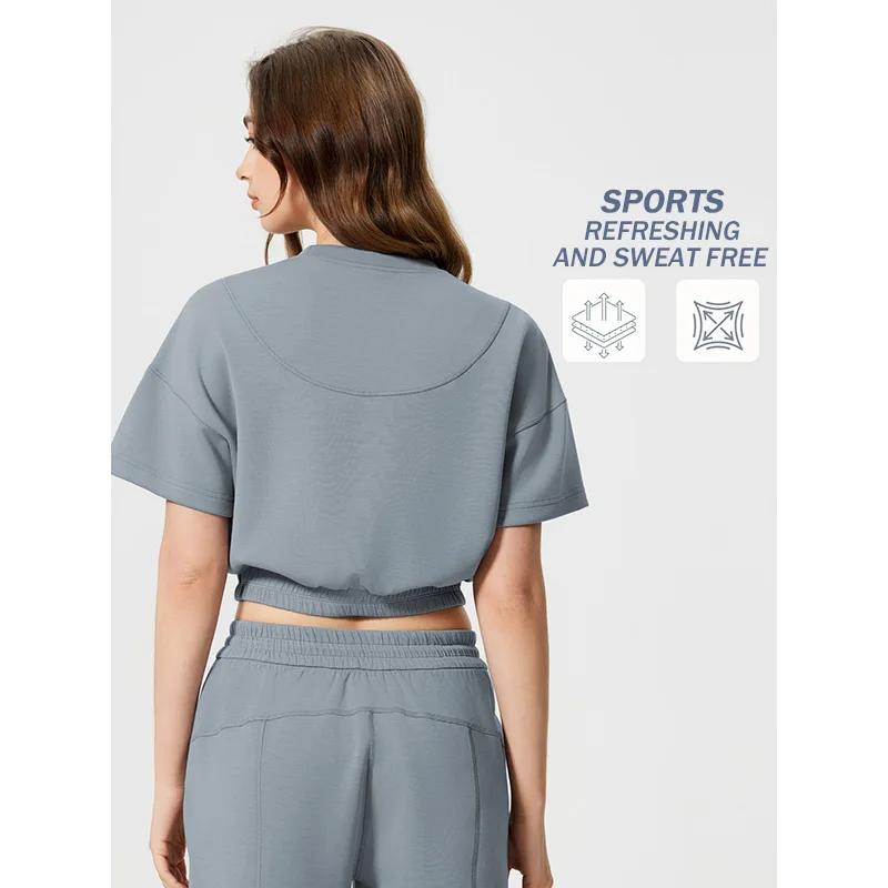 Summer Fashion Air Layer Yoga Clothing Short Crop With Exposed Navel Breathable Elastic Perfect For Outdoor Indoor practice