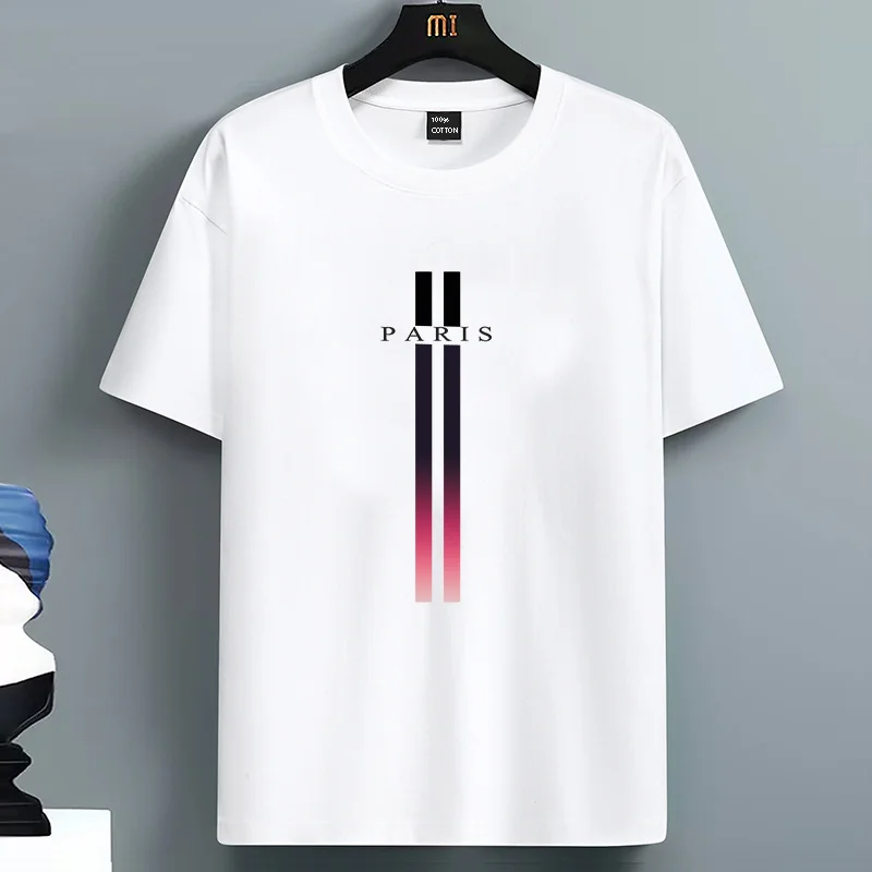 

2025 Luxury For Men's 100% Cotton Summer Loose PARIS Creative Letter Print Casual Slim Fit Round Neck Short Sleeved T-shirt Top