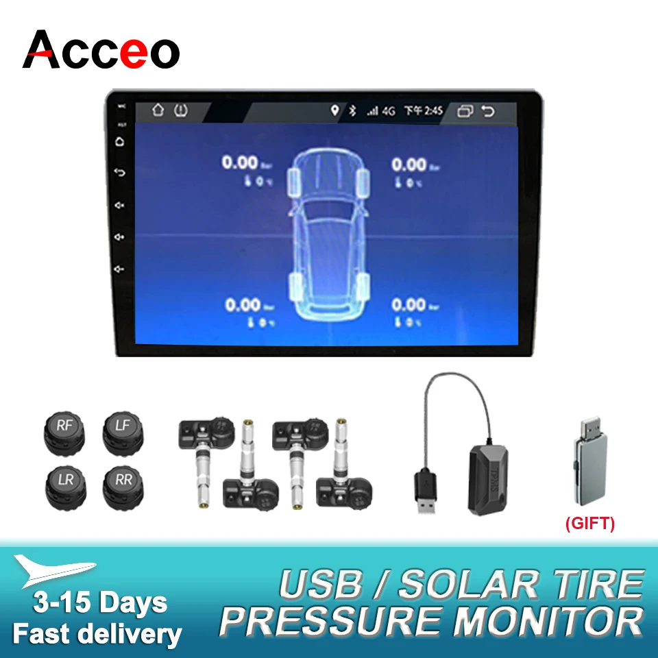 ACCEO USB Plug TPMS Car Tire Pressure Monitoring System Real-time Monitoring of Tire Temperature Tire Pressure Tire Safety Alarm
