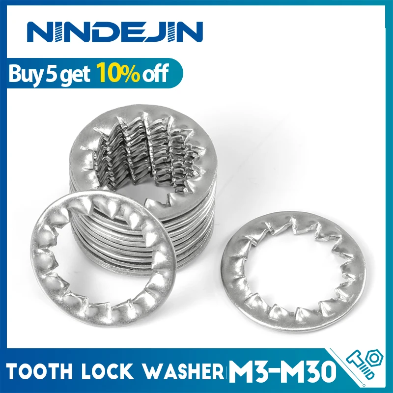 NINDEJIN 5-50pcs internal tooth lock washers stainless steel m3 m4 m5 m6 m8 m10 m12 m14 m16 m20 m22 star lock washer DIN6798J