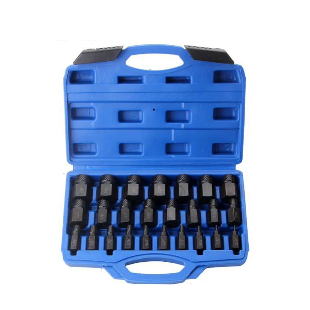 25pcs/Set Screw Extractor Set Alloy Steel Broken Bolt Remover Useful Pins Spiral Nut Extractors Stripped Screws Studs Fittings