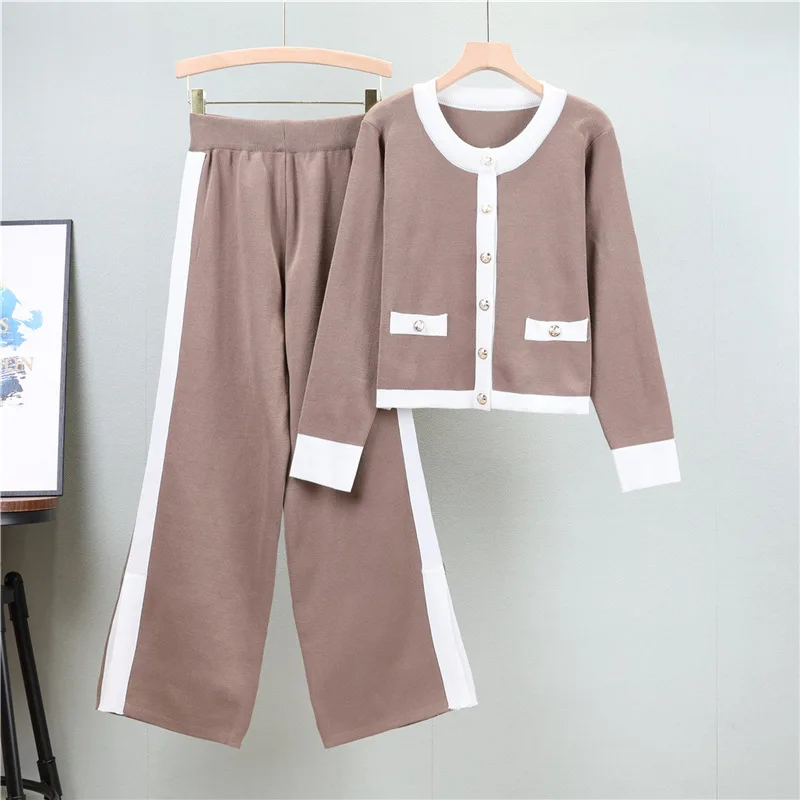 Moda athleisure temperamento emagrecimento calças de perna larga conjunto de duas peças