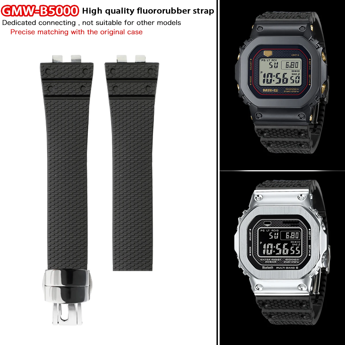 Fluorine Rubber Watchband Compatible with GMW-B5000 Watch Modification Accessories