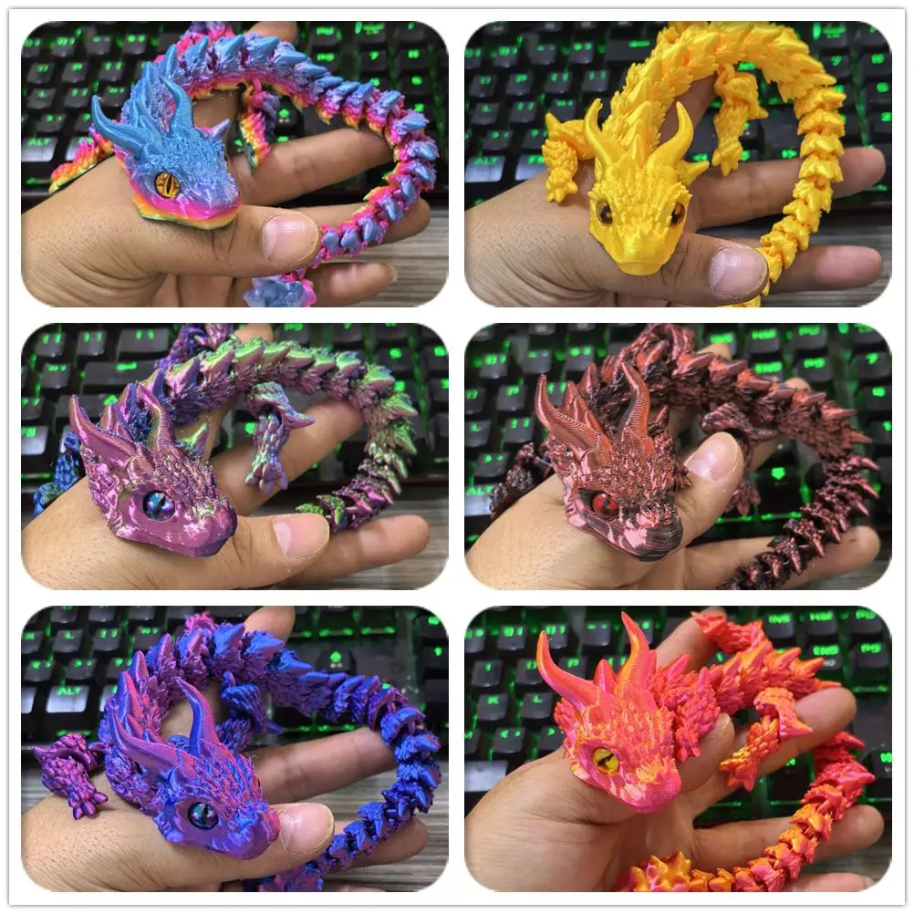 Ornamentos de Dragão Bebê com Olhos Simulados Impressos em 3D de 30CM, Articulações Movíveis, Decoração para Paisagismo de Aquários