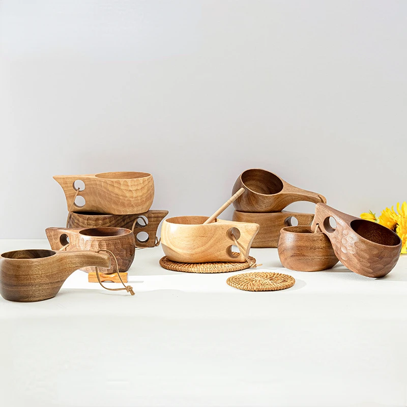 Acacia Wood Milk Cup Breakfast Cup Turtle Shell Finnish Cup Camping Handy Cup Portable Outdoor Cup Dropshipping Bushcraft