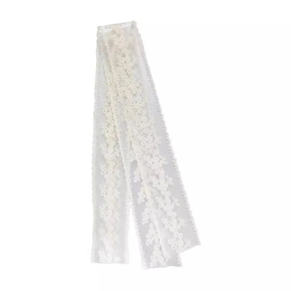 

Elegant Long Women's Lace Scarf Solid Color Floral Embroidery Female Headscarf Lace Design Neckerchief Y2K Fashion