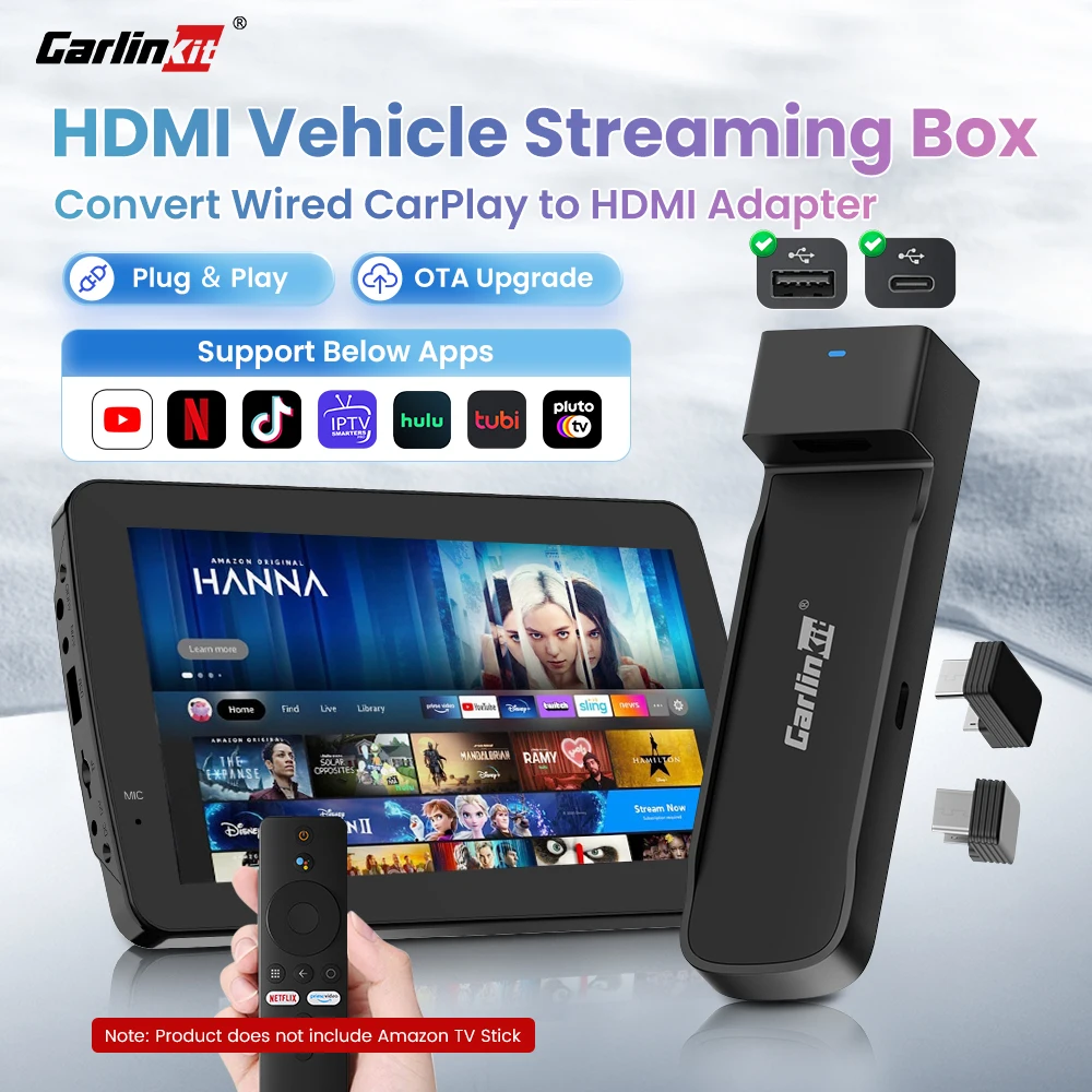 

Carlinkit 2025 Car TV Dongle HDMI Adapter TV Stick Converter Wired Carplay To HDMI Output For Amazon Fire TVStick Series 1080P