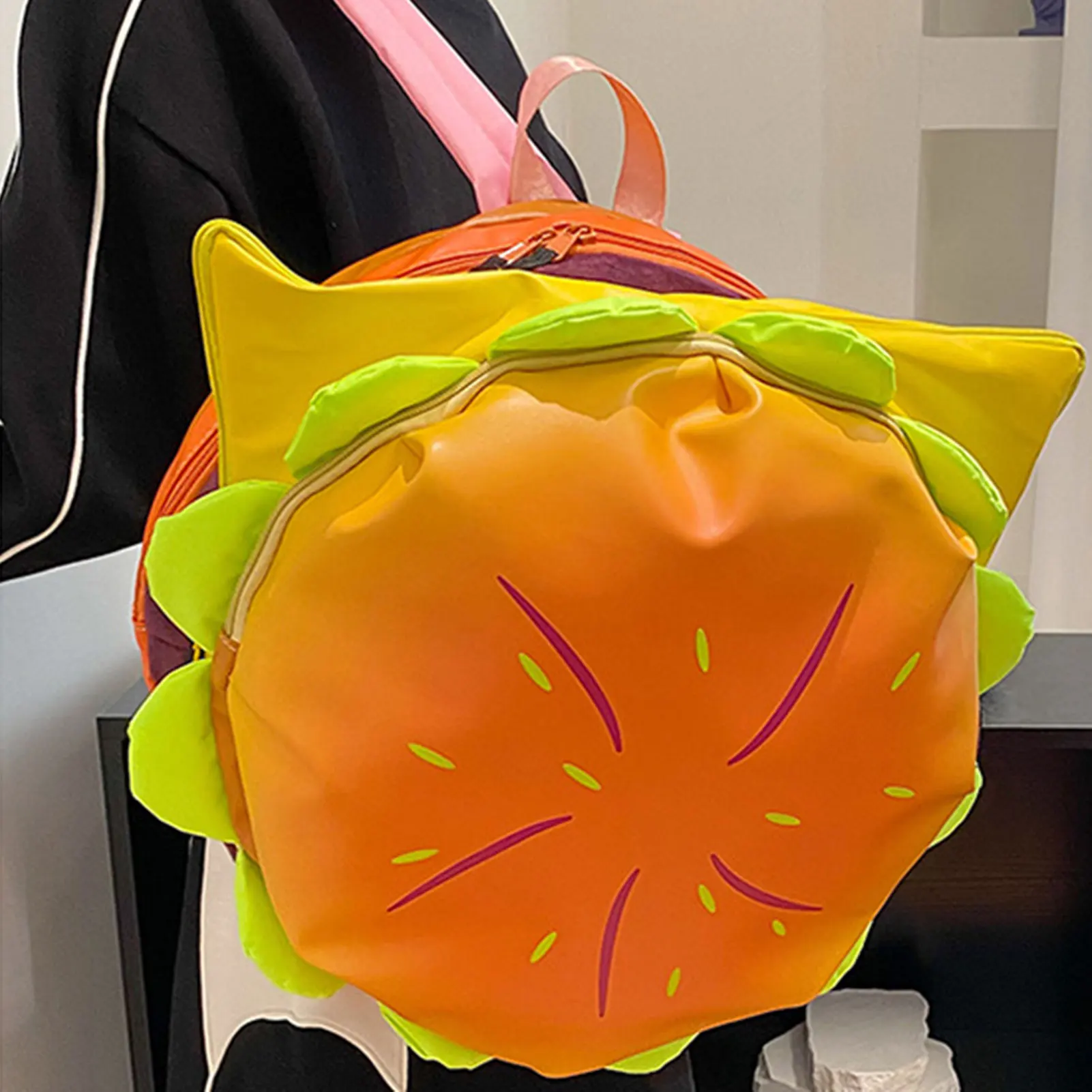 Cartoon Hamburger Daypack Casual Cheeseburger Backpack Large Capacity Fashion Schoolbag Messenger Bag ​For Travel Outdoor