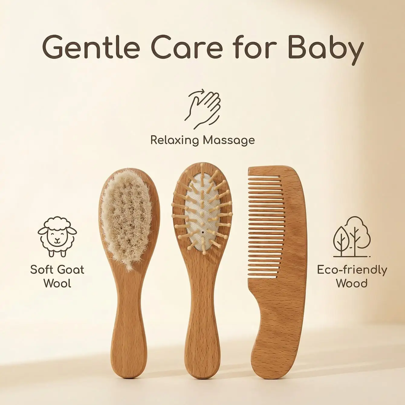 Baby Hair Care Essentials, Wool Bristle Brush and Wooden Handle Air Cushion Comb, Gentle and Safe, Perfect Gift for New Parents