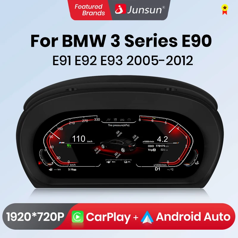 Junsun Wireless CarPlay Andorid 13 Auto Car Radio For BMW 3 Series E90 E91 E92 2005-2012 Multimedia GPS 4G Navi