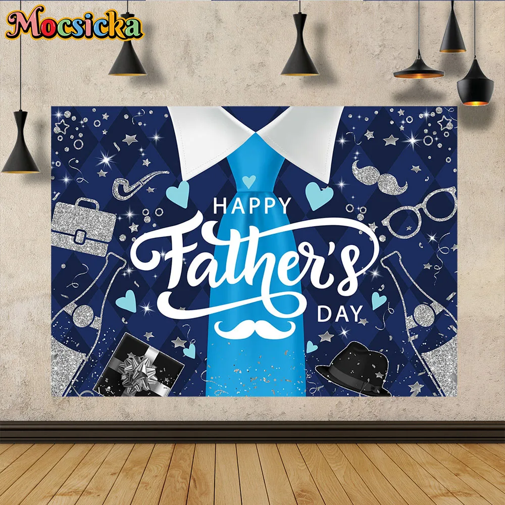 Gentleman Father's Day Blue Suit Background Poster Black Hat Gift Wine Celebration Holiday Photography Backdrop Dad Shoot Photo