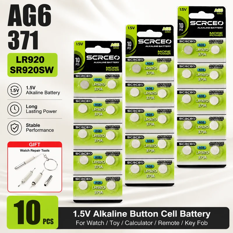 

6-100Pcs AG6 1.55V Alkaline Button Coin Cell Batteries 371 SR920SW LR920 SR927 171 370 L921 LR69 for Watches